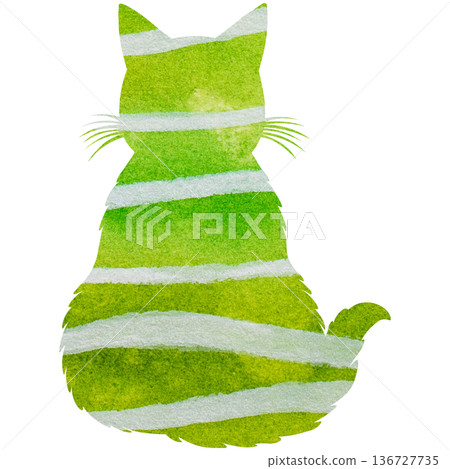 美麗的水彩畫貓剪影圖示圖像 136727735