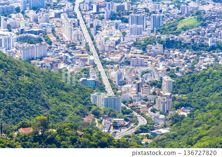 Rio de Janeiro Brazil Panorama View City Skyline Cityscape Mountains. 136727820