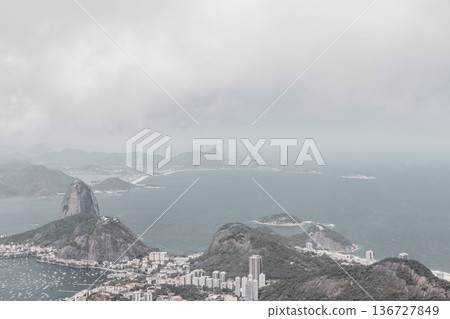 Rio de Janeiro Brazil Panorama View City Skyline Beach Mountains. 136727849