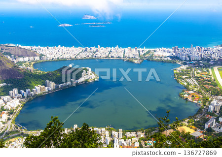 Rio de Janeiro Brazil Panorama View City Skyline Beach Mountains. 136727869