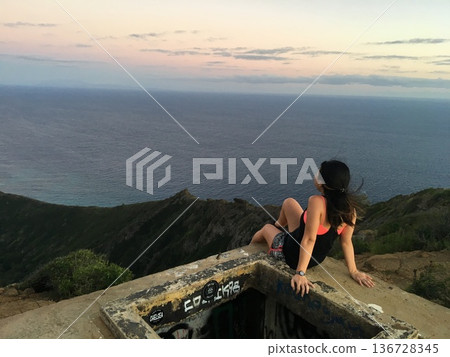 View from Diamond Head and a woman 136728345