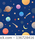 太空無縫圖案 - 可愛的行星和閃爍的星星 136728416