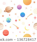 太空無縫圖案 - 可愛的行星和閃爍的星星 136728417