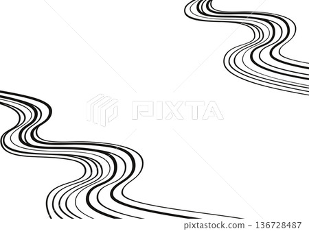 Japanese-style abstract background inspired by the flow of a river, black and white 136728487