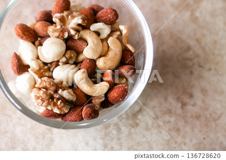 Unsalted mixed nuts roasted in nut oil Unsalted mixed nuts roasted in nut oil 136728620