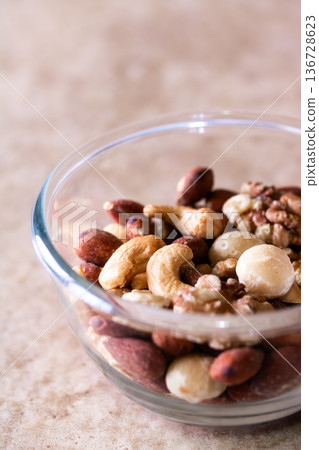 Unsalted mixed nuts roasted in nut oil Unsalted mixed nuts roasted in nut oil 136728623