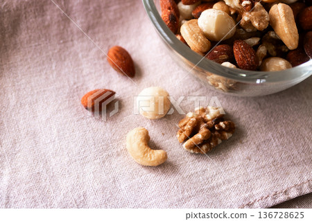 Unsalted mixed nuts roasted in nut oil Unsalted mixed nuts roasted in nut oil 136728625