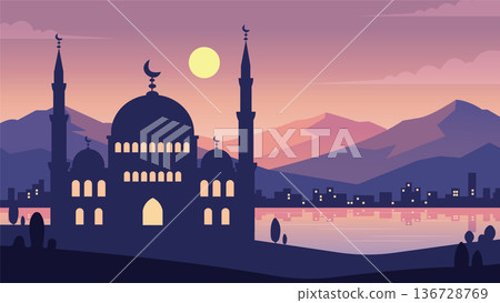Full Moon Rising Behind Royal Mosque Full Moon Rising Behind Royal Mosque 136728769