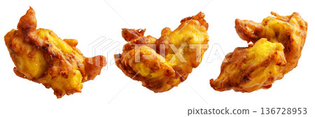 Set of Deep-fried banana fritters, isolated on white transparent background. Concept of Papua New Guinea cuisine 136728953