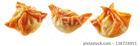 Set of Australia dim sum deep fried dumpling topped with sesame, isolated isolated on white transparent background 136728955