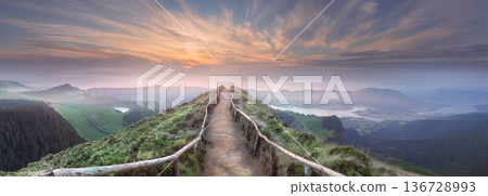 Mountain landscape Ponta Delgada island, Azores Portugal 136728993
