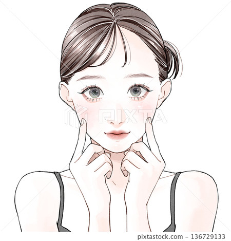 女人用手指輕撫臉頰 136729133