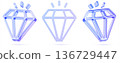 Sparkling diamond line icon 3D set with holographic gradient. Luxury brilliant stone, jewelry glow gemstone, shiny purple blue glass crystal, royal precious gem. Concept of value. 3D illustration 136729447