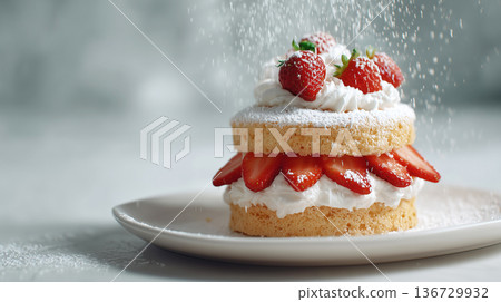 一款用大量草莓和新鮮奶油製成的奢華草莓酥餅 136729932