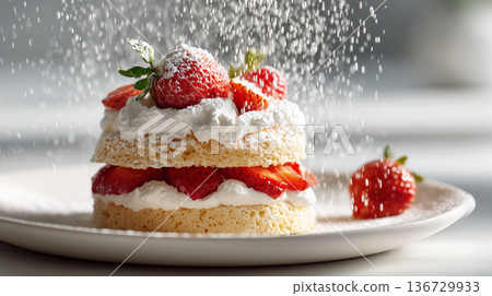 一款用大量草莓和新鮮奶油製成的奢華草莓酥餅 一款用大量草莓和新鮮奶油製成的奢華草莓酥餅 136729933