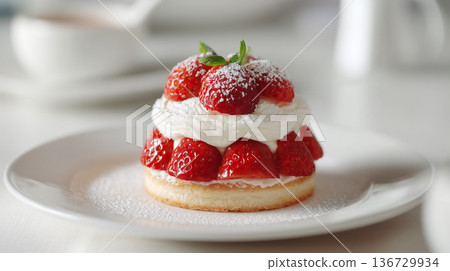 一款用大量草莓和新鮮奶油製成的奢華草莓酥餅 136729934