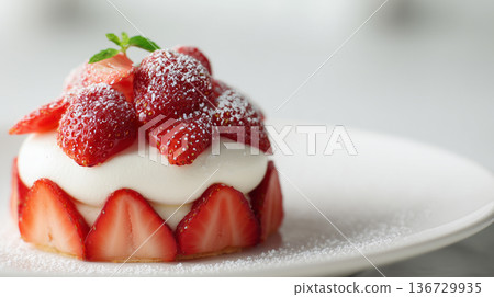 一款用大量草莓和新鮮奶油製成的奢華草莓酥餅 一款用大量草莓和新鮮奶油製成的奢華草莓酥餅 136729935