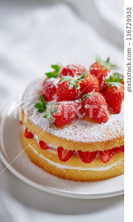 一款用大量草莓和新鮮奶油製成的奢華草莓酥餅 136729938