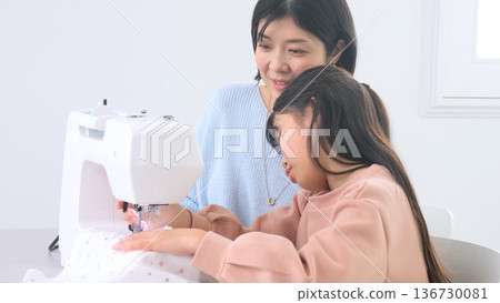 Family conversation sewing machine image 136730081