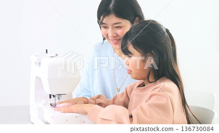 Family conversation sewing machine image 136730084
