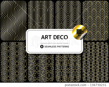 一組不同的無縫圖案，裝飾藝術風格 136730231