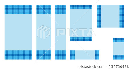 一組色彩鮮豔的藍色格子相框 136730488