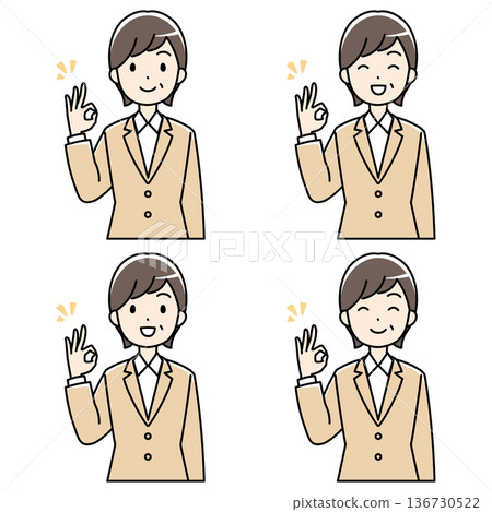 圖：一位身穿西裝的中年女性面帶微笑，並做出「OK」手勢 136730522