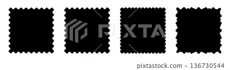 Set of jagged rough edge square silhouettes with wavy and curved forms. Rough frames with copy space for social media. 136730544
