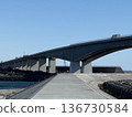 一座巨大的橋樑和混凝土道路在藍天下延伸。 136730584