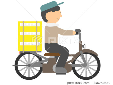 一幅描繪送奶工騎著復古自行車的插畫素材 136730849