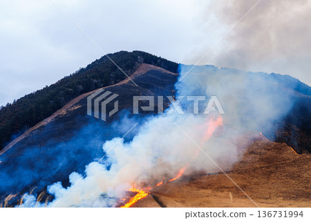 從棕色到黑色：2026年初春，索尼高原上的山體燃燒。環繞高原的山體從底部開始燃燒，最終完全燒毀。 136731994