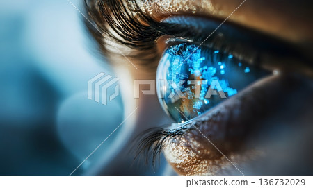 Close up of a professional eye reflecting a complex business strategy map Close up of a professional eye reflecting a complex business strategy map 136732029