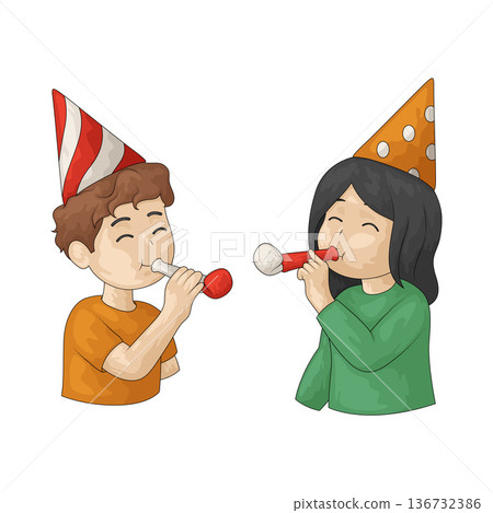 Illustration of couple celebrating New Year 136732386