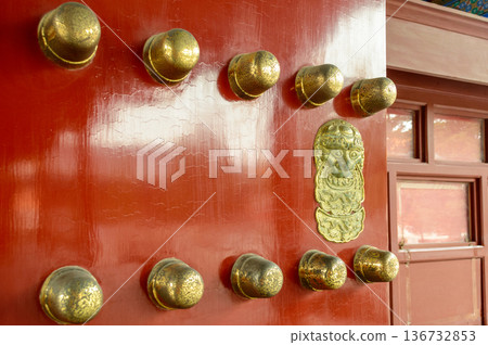 Historic door in the Temple of Ancient Monarchs in Xicheng District in Beijing, China Historic door in the Temple of Ancient Monarchs in Xicheng District in Beijing, China 136732853