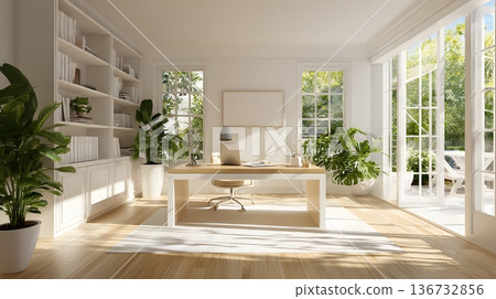 Tropical home office interior bright daylight productivity 3D rendering 136732856