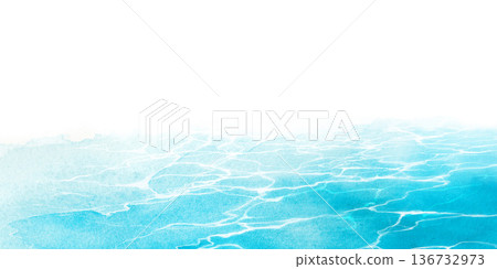以透明水彩顏料繪製的青藍色水面景觀插圖 136732973