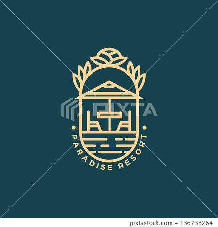 paradise resort minimalist line art logo template vector illustration design. simple modern resort logo concept 136733264