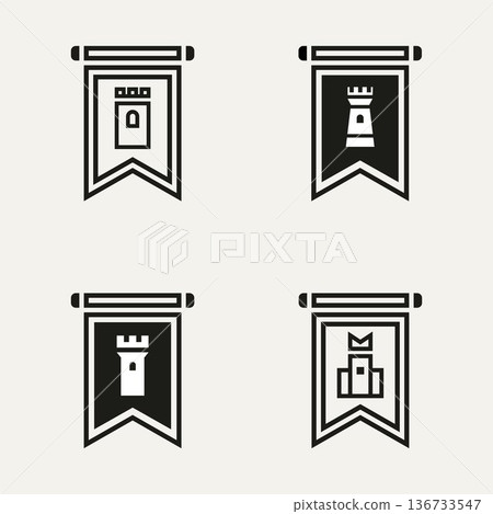 set of castle flag line art logo template vector illustration design 136733547