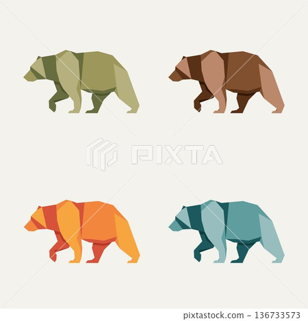 set of grizzly bear low poly logo design image set of grizzly bear low poly logo design image 136733573