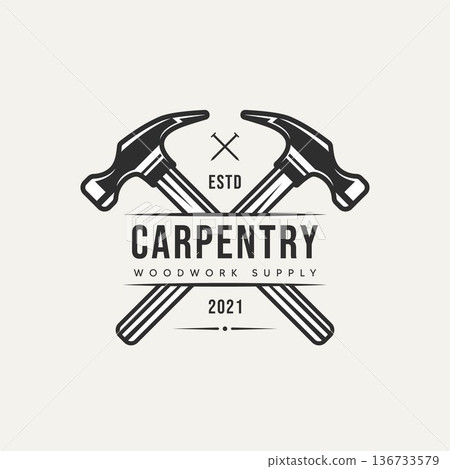 cross hammer carpentry vintage logo icon design 136733579