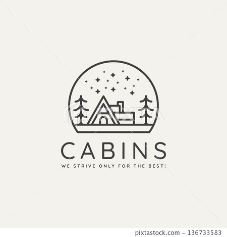 winter wildlife cabin minimalist line art logo 136733583