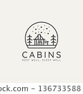 modern winter cabin minimalist line art badge logo 136733588