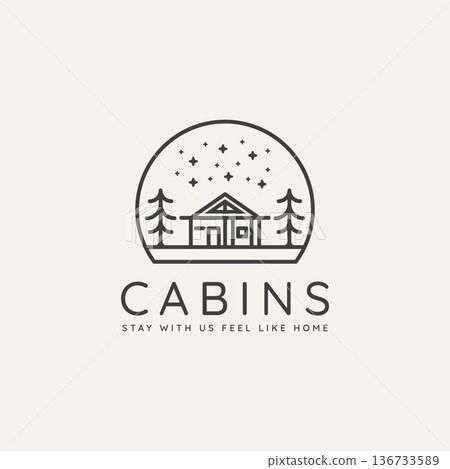winter landscape cabin minimalist line art logo 136733589