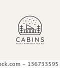 winter camp cabin minimalist line art badge logo 136733595