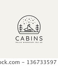 winter lodge cabin minimalist line art badge logo 136733597