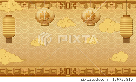 Traditional Chinese New Year Background with Golden Lanterns and Clouds Traditional Chinese New Year Background with Golden Lanterns and Clouds 136733819