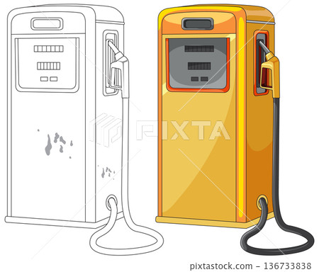 Vintage Gas Pump Vector Illustration with Color and Outline 136733838