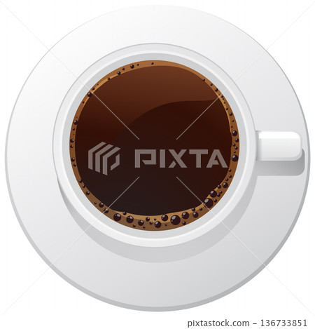 Top View of Fresh Black Coffee in White Cup 136733851