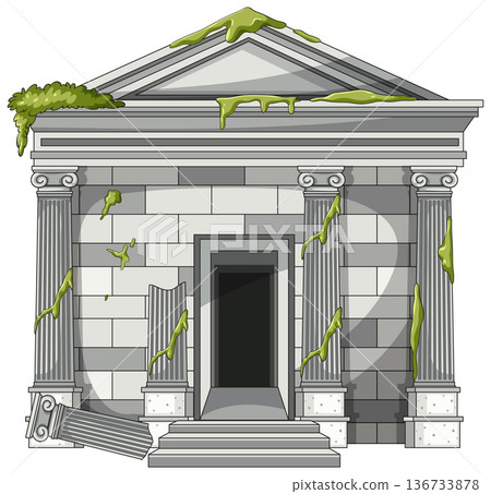 Abandoned Classical Stone Temple with Broken Columns 136733878