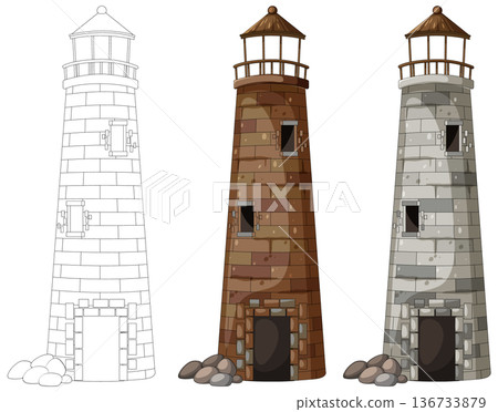 Stone Lighthouse Variations in Line Art and Color 136733879